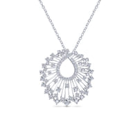 18K White Gold Waterfall Swirl Diamond Pendant Necklace