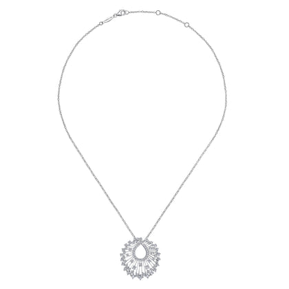 18K White Gold Waterfall Swirl Diamond Pendant Necklace