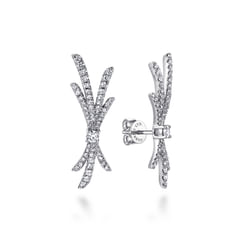 18K White Gold Whimsical Diamond Fan Stud Earrings