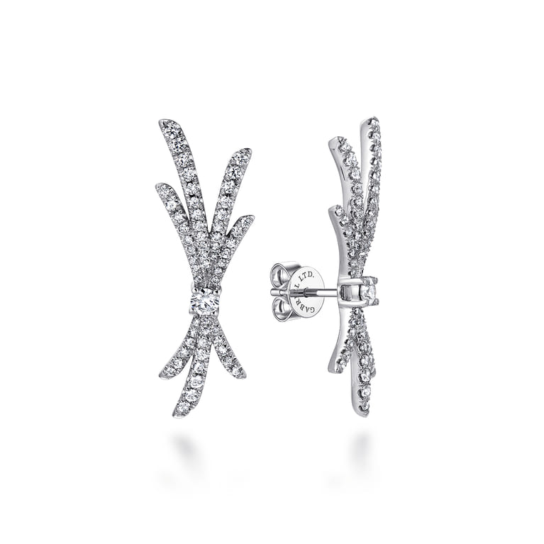 18K White Gold Whimsical Diamond Fan Stud Earrings - 0.9 ct - Shot 1