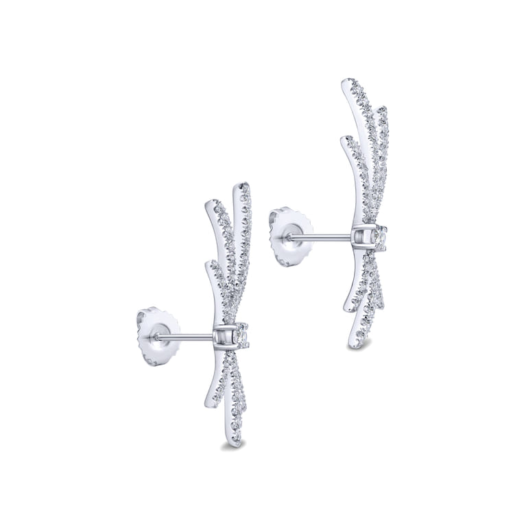 18K White Gold Whimsical Diamond Fan Stud Earrings - 0.9 ct - Shot 2