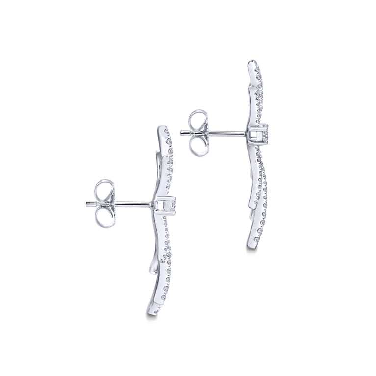18K White Gold Whimsical Diamond Fan Stud Earrings - 0.9 ct - Shot 3