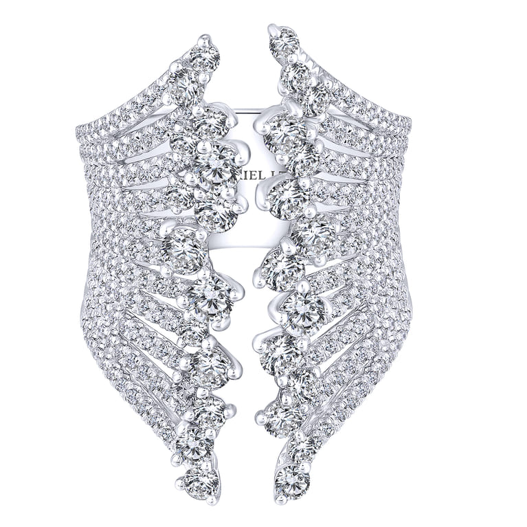 18K White Gold Wide Band Open Diamond Statement Ring - 2.46 ct - Shot 1