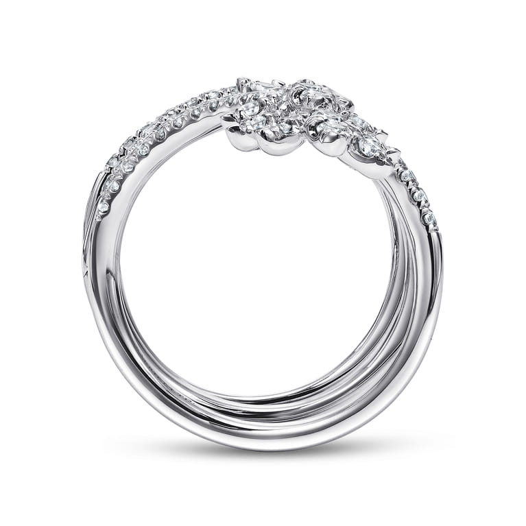 18K White Gold Wide Diamond Leaf Statement Wrap Ring - 1.35 ct - Shot 2