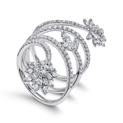 18K White Gold Wide Diamond Leaf Statement Wrap Ring