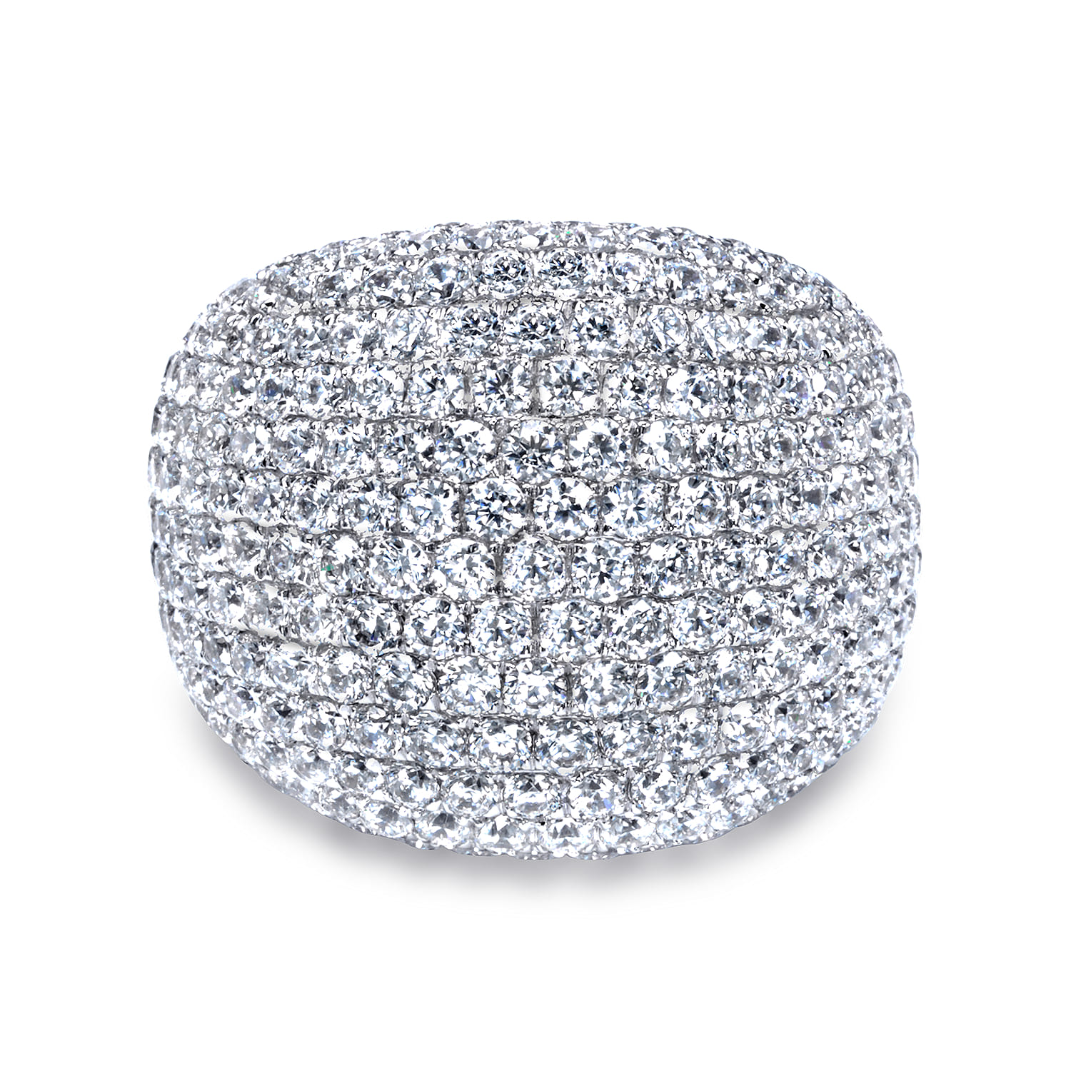 18K White Gold Wide Diamond Pave Domed Ring - 4.83 ct - Shot 1