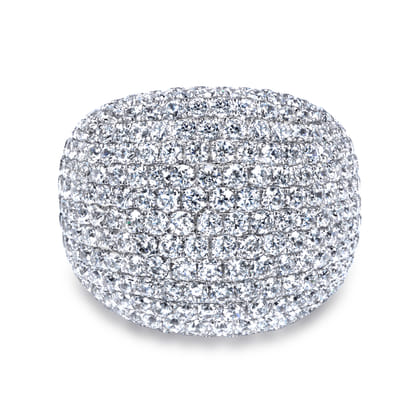 18K White Gold Wide Diamond Pave Domed Ring