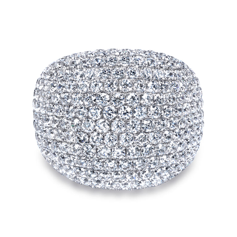 18K White Gold Wide Diamond Pave Domed Ring - 4.83 ct - Shot 1