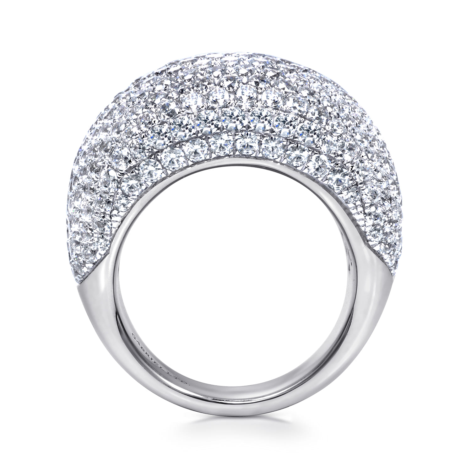 18K White Gold Wide Diamond Pave Domed Ring - 4.83 ct - Shot 2