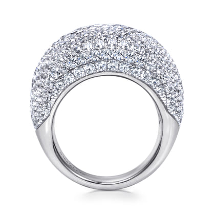 18K White Gold Wide Diamond Pave Domed Ring