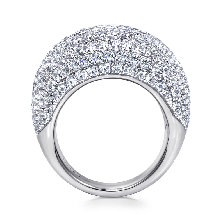 18K White Gold Wide Diamond Pave Domed Ring - 4.83 ct - Shot 2