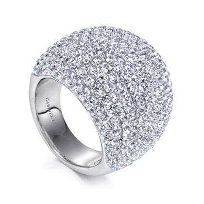 18K White Gold Wide Diamond Pave Domed Ring