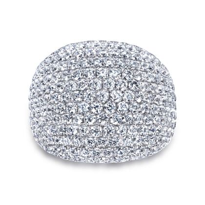 18K White Gold Wide Diamond Pave Domed Ring