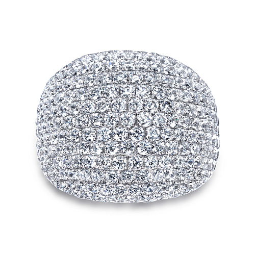 18K White Gold Wide Diamond Pave Domed Ring - 4.83 ct - Shot 4