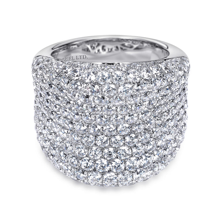 18K White Gold Wide Diamond Pave Statement Ring - 4.64 ct - Shot 1