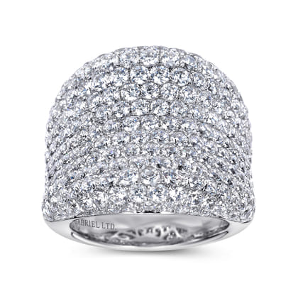 18K White Gold Wide Diamond Pave Statement Ring