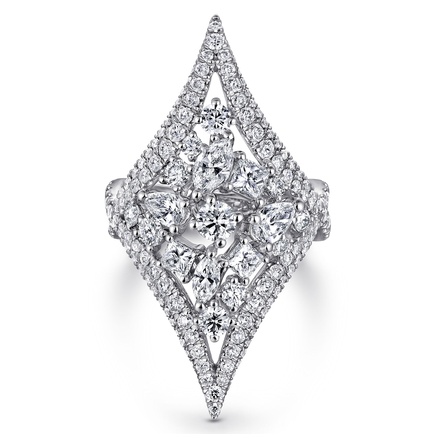 18K White Gold Wide Elongated Pave Diamond Ring