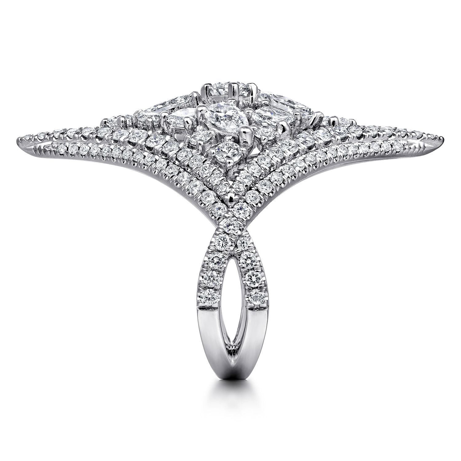 18K White Gold Wide Elongated Pave Diamond Ring