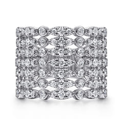 18K White Gold Wide Multi Row Diamond Ring