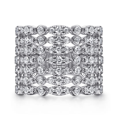 18K White Gold Wide Multi Row Diamond Ring