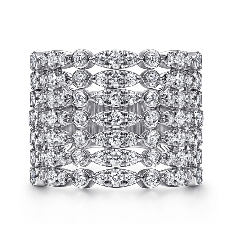 18K White Gold Wide Multi Row Diamond Ring - 1.4 ct - Shot 1