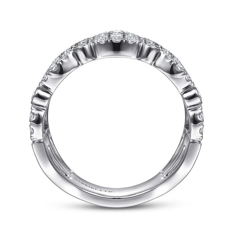 18K White Gold Wide Multi Row Diamond Ring - 1.4 ct - Shot 2