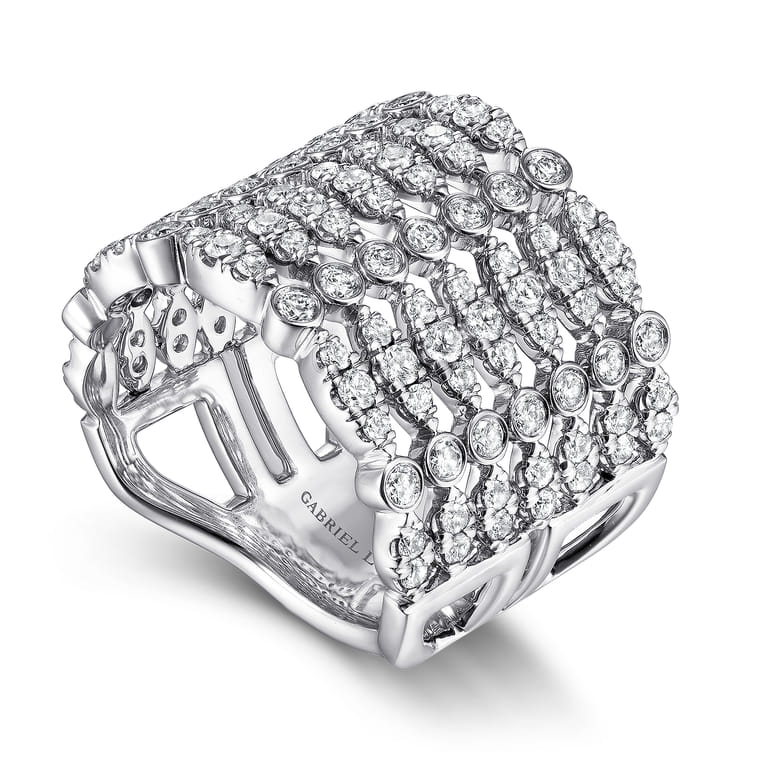 18K White Gold Wide Multi Row Diamond Ring - 1.4 ct - Shot 3