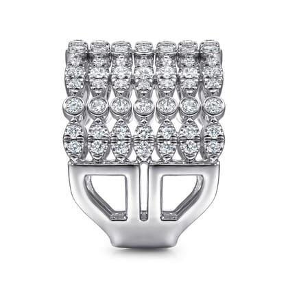 18K White Gold Wide Multi Row Diamond Ring