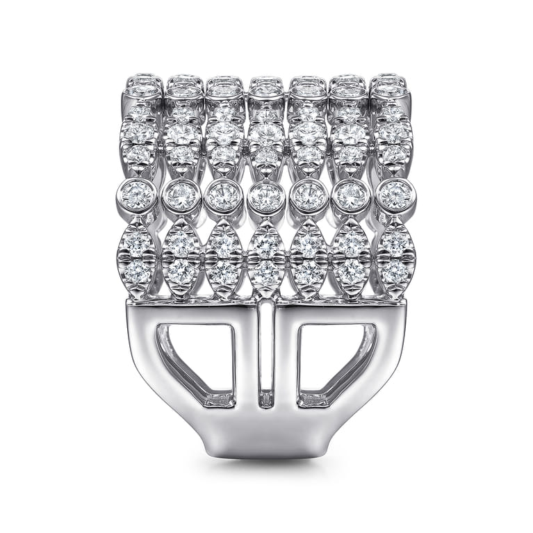 18K White Gold Wide Multi Row Diamond Ring - 1.4 ct - Shot 4