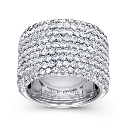 18K White Gold Wide Multi Row Diamond Ring