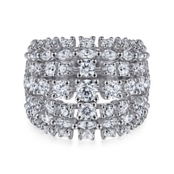 18K White Gold Wide Six Row Diamond Ring