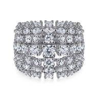 18K White Gold Wide Six Row Diamond Ring