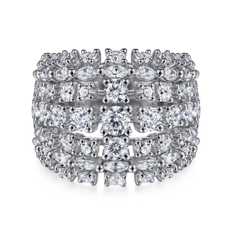 18K White Gold Wide Six Row Diamond Ring - 3.16 ct - Shot 1