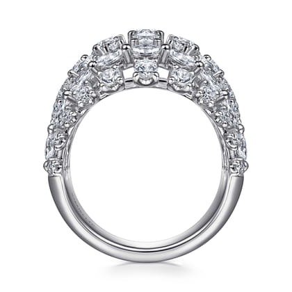 18K White Gold Wide Six Row Diamond Ring
