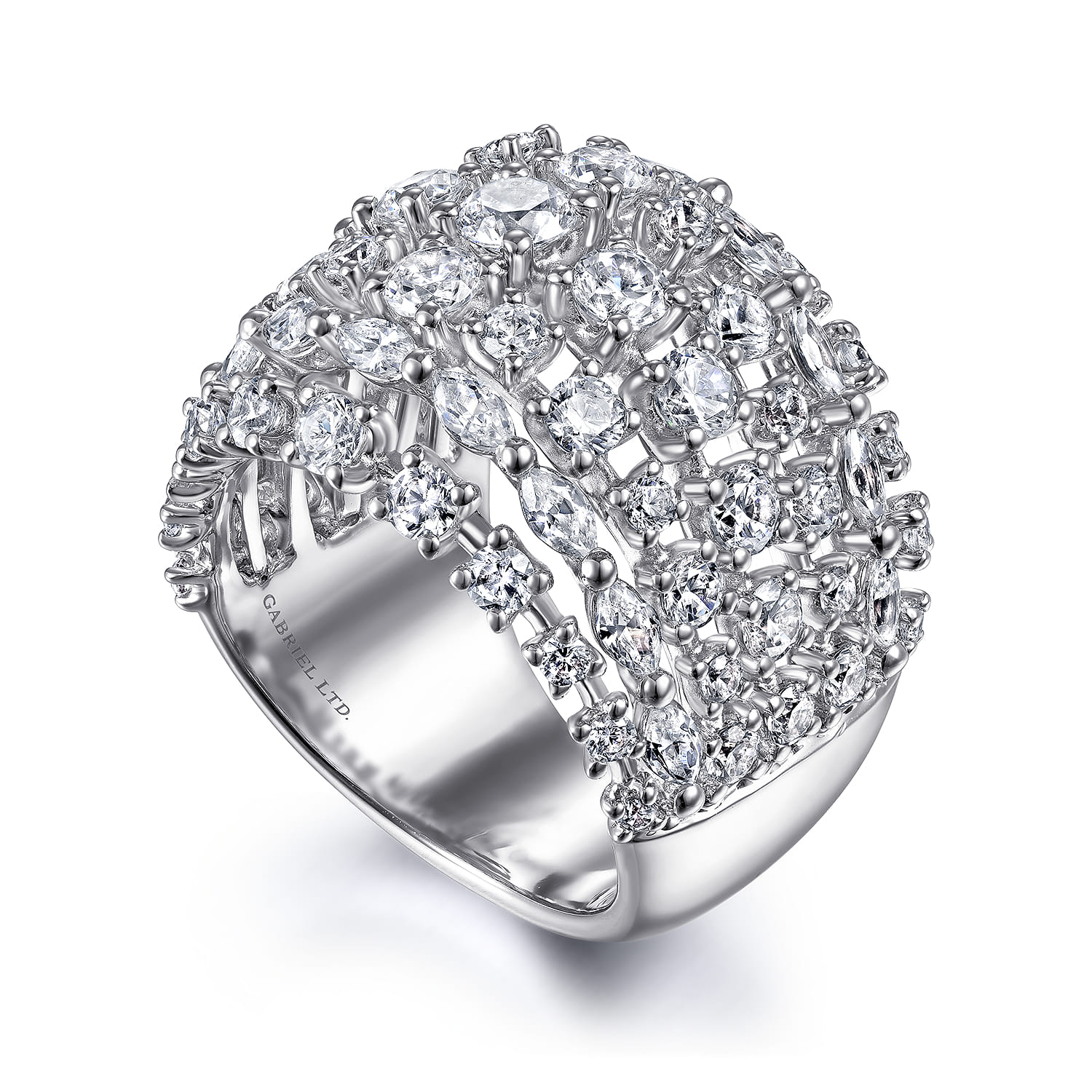 18K White Gold Wide Six Row Diamond Ring - 3.16 ct - Shot 3