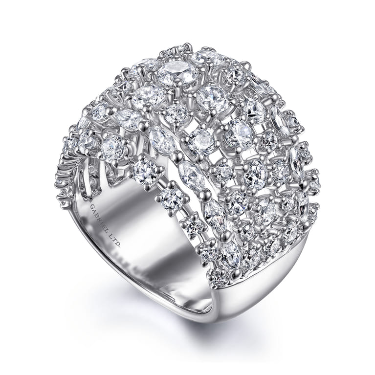 18K White Gold Wide Six Row Diamond Ring - 3.16 ct - Shot 3