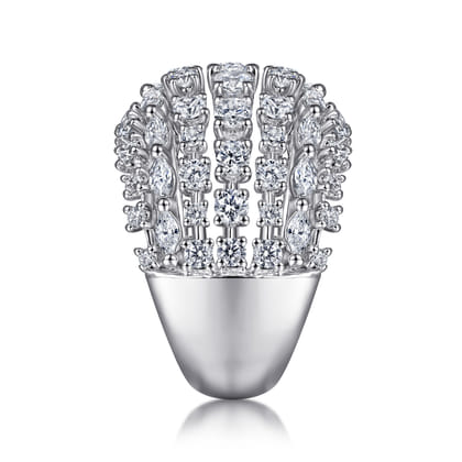 18K White Gold Wide Six Row Diamond Ring