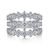 18K White Gold Wide Three Row Diamond Ring