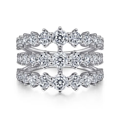 18K White Gold Wide Three Row Diamond Ring