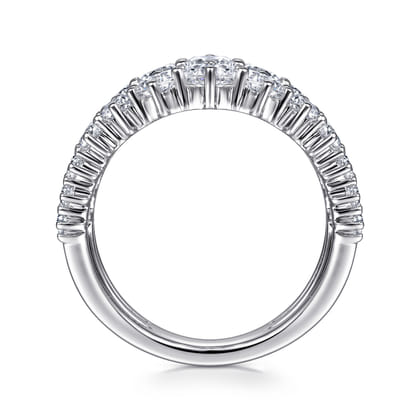 18K White Gold Wide Three Row Diamond Ring