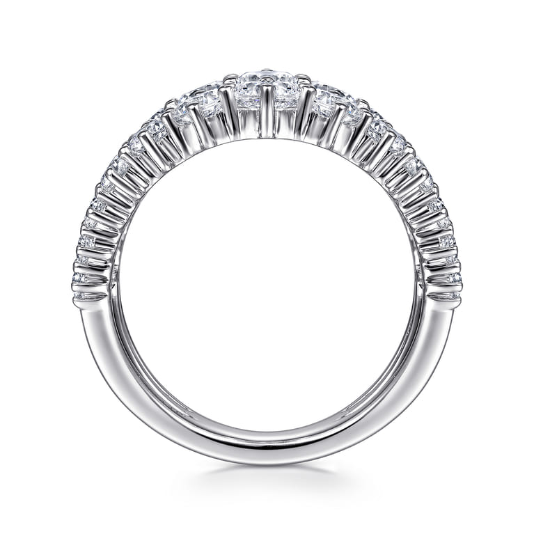 18K White Gold Wide Three Row Diamond Ring - 2.79 ct - Shot 2