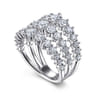 18K White Gold Wide Three Row Diamond Ring - 2.79 ct
