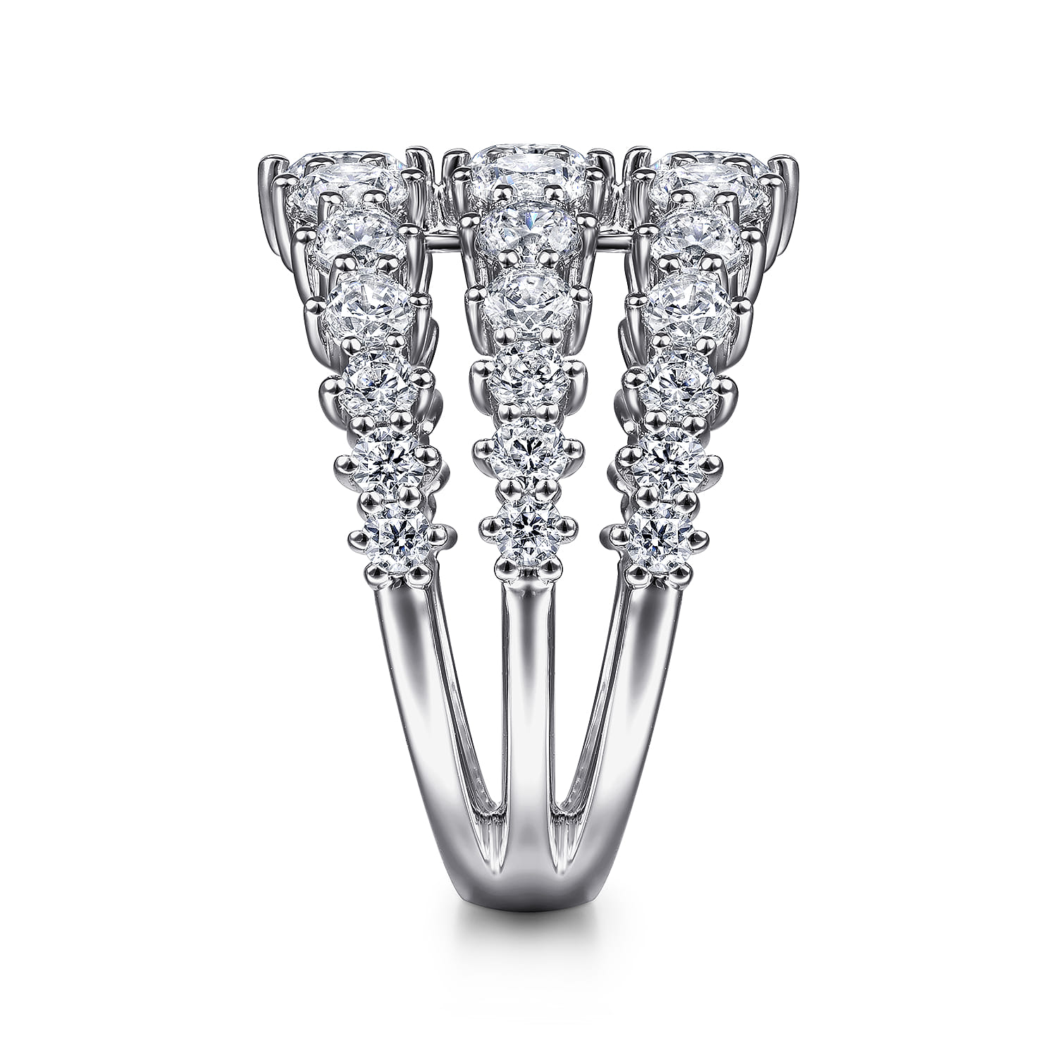 18K White Gold Wide Three Row Diamond Ring - 2.79 ct - Shot 4