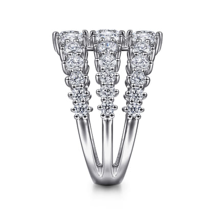 18K White Gold Wide Three Row Diamond Ring