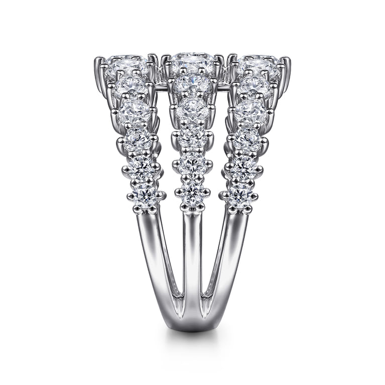 18K White Gold Wide Three Row Diamond Ring - 2.79 ct - Shot 4