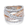 18K White-Rose Gold Layered Wide Band Diamond Ring - 2.37 ct