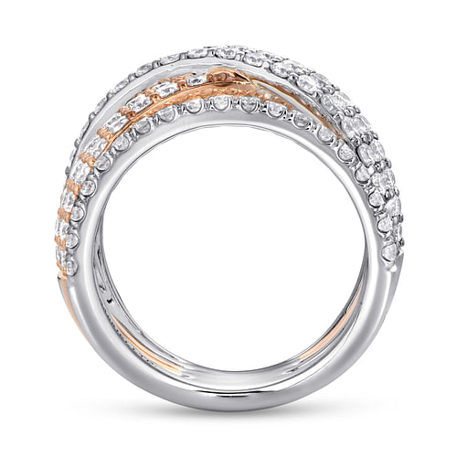 18K White-Rose Gold Layered Wide Band Diamond Ring - 2.37 ct - Shot 2