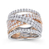 18K White-Rose Gold Layered Wide Band Diamond Ring - 2.37 ct