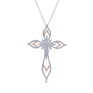 18K White-Rose Gold Openwork Diamond Cross Pendant Necklace