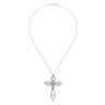 18K White-Rose Gold Openwork Diamond Cross Pendant Necklace - 1.1 ct